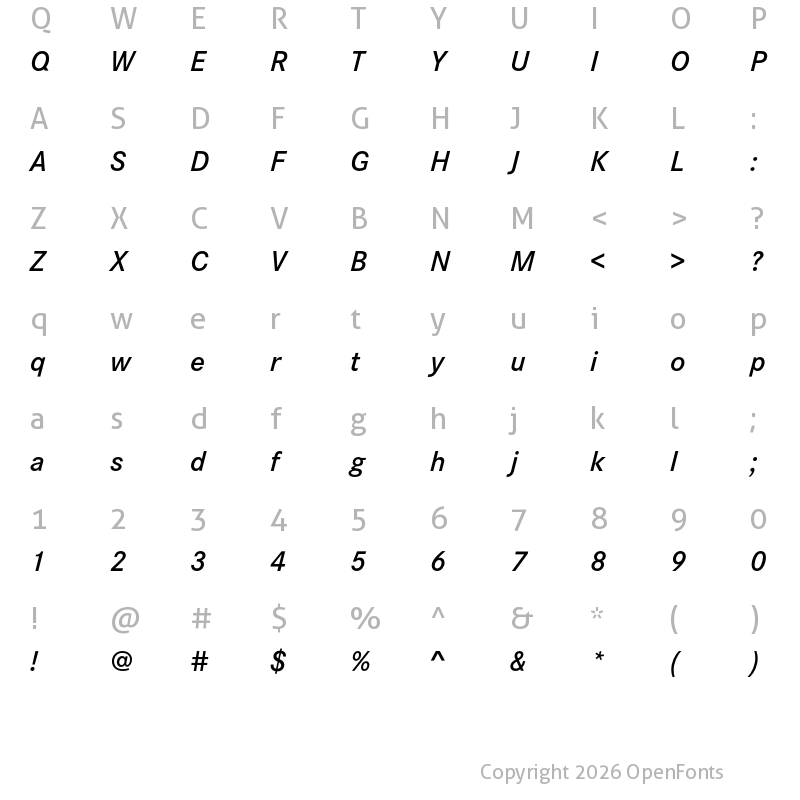 Character Map of Corporate S Pro Demi Italic