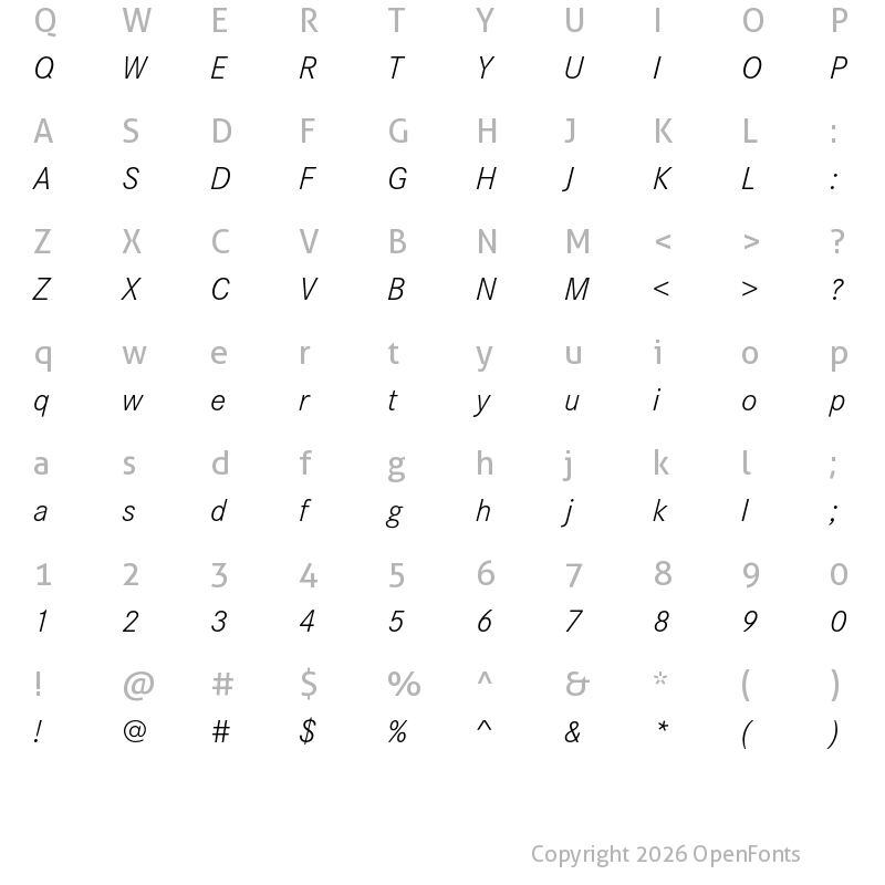 Character Map of Corporate S Pro Light Italic