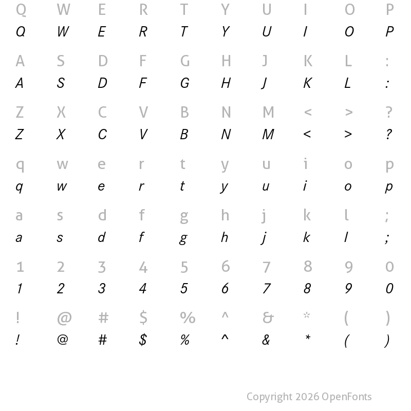 Character Map of Corporate S Regular Italic