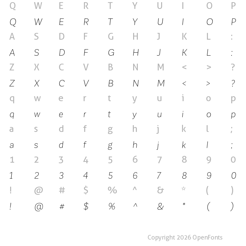 Character Map of Corporative Sans Light Italic