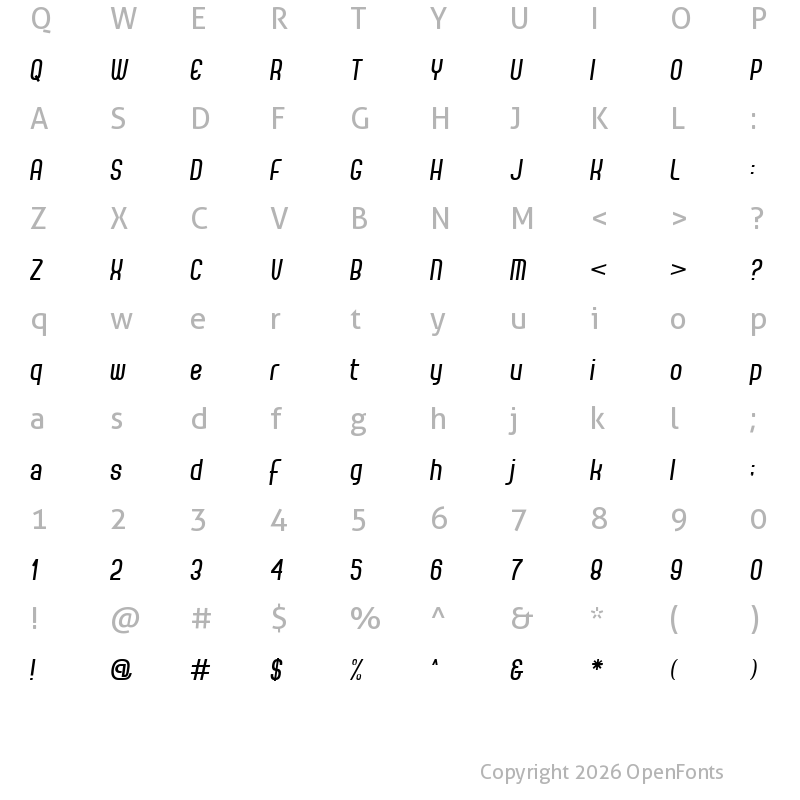 Character Map of CORRALINE ITALIC Regular