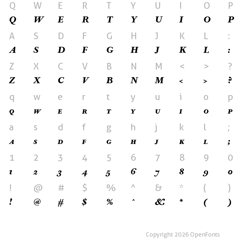 Character Map of Corundum Text Bold SC Italic