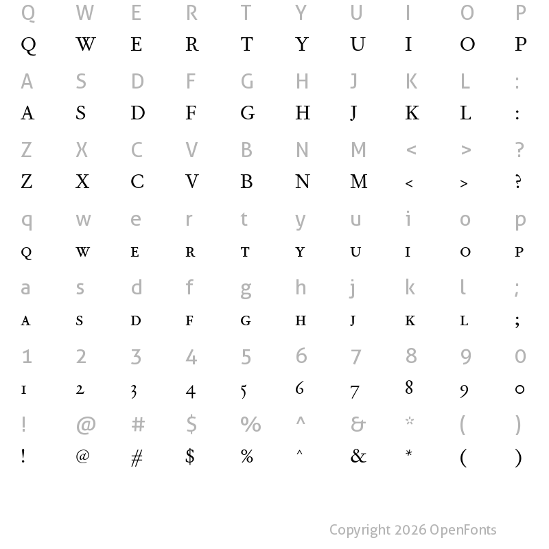 Character Map of Corundum Text Light SC Roman