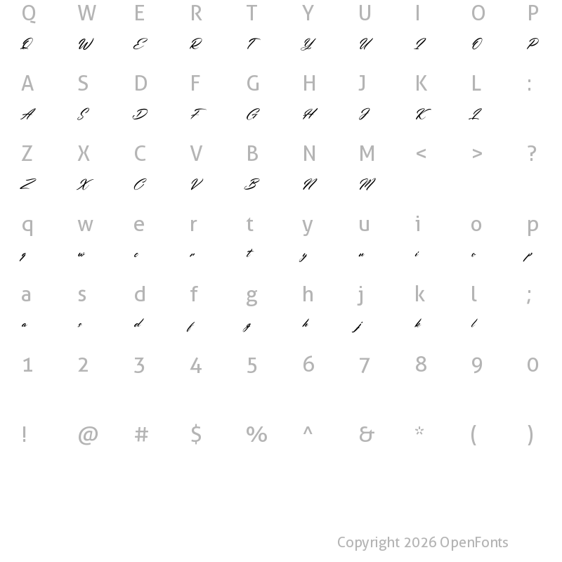 Character Map of Corynette Free Regular
