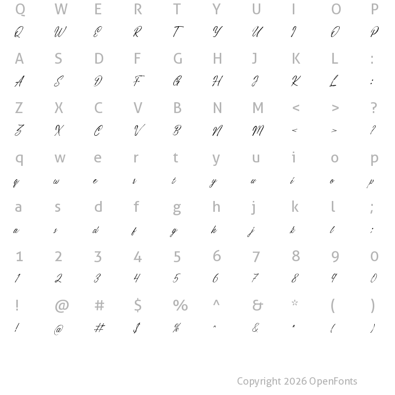 Character Map of Costiera Slant