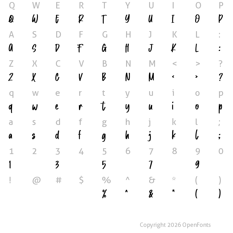 Character Map of Cotton Hill Regular