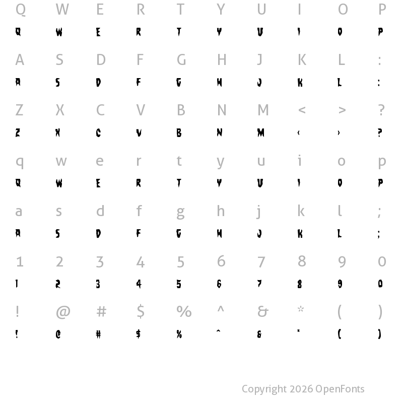 Character Map of Count Suckula Condensed Condensed