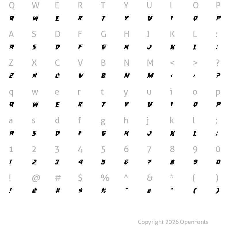 Character Map of Count Suckula Expanded Italic Expanded Italic