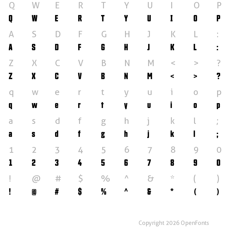 Character Map of Countach Bold