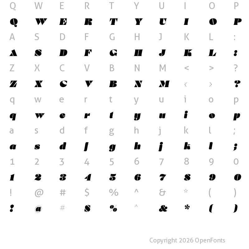Character Map of Courage Italic