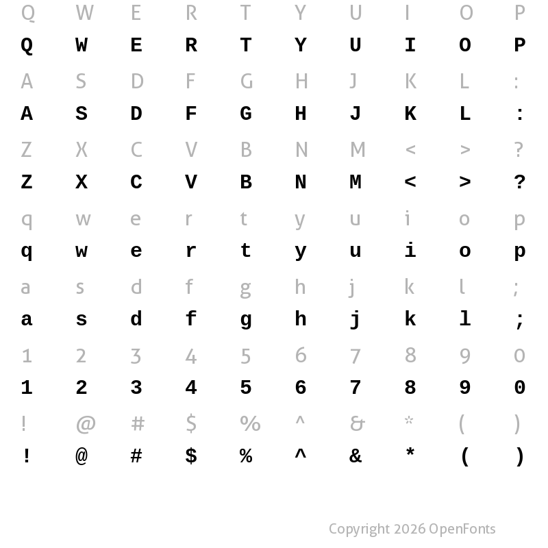 Character Map of Cousine Bold