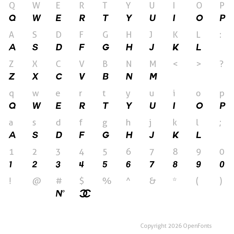 Character Map of Couture Bold Italic