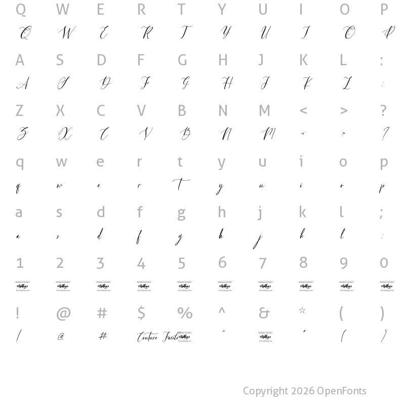 Character Map of Couture Facile Personal Use Regular