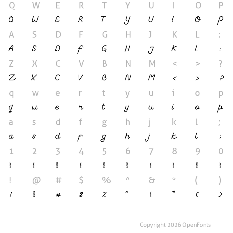Character Map of Coventysh Demo Regular