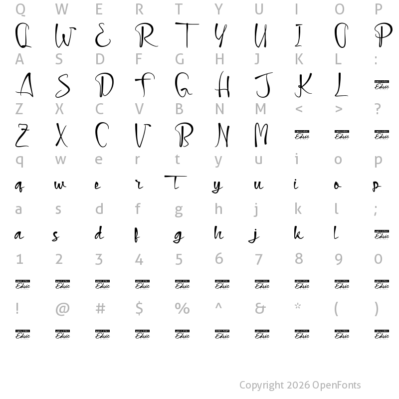 Character Map of Covert Paradise Demo Regular