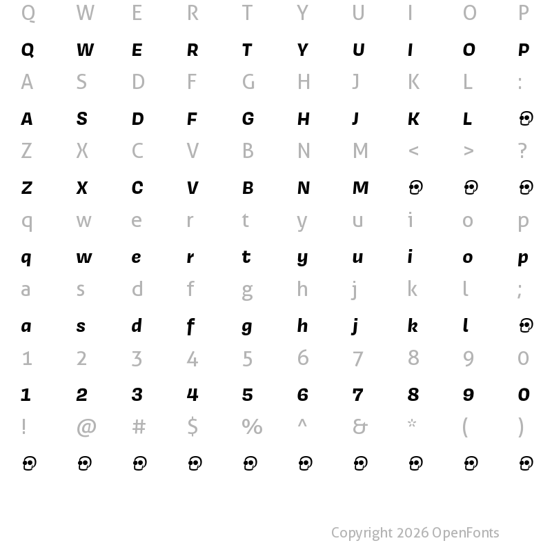 Character Map of Covik Sans Demo Bold Italic