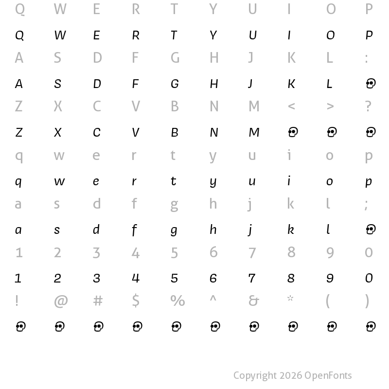Character Map of Covik Sans Demo Italic