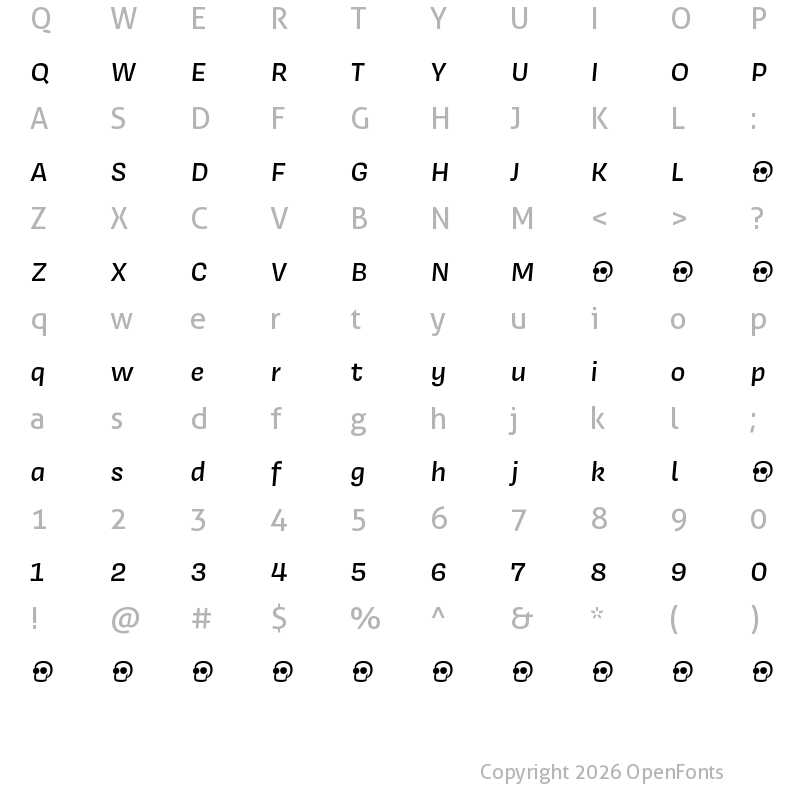 Character Map of Covik Sans Demo Medium Italic