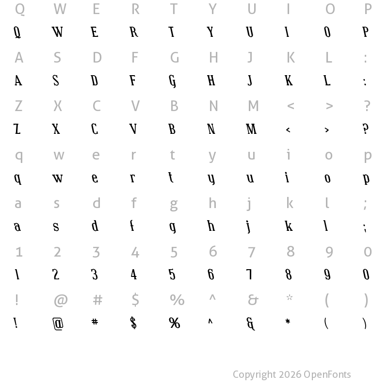 Character Map of Covington Rev Bold Italic