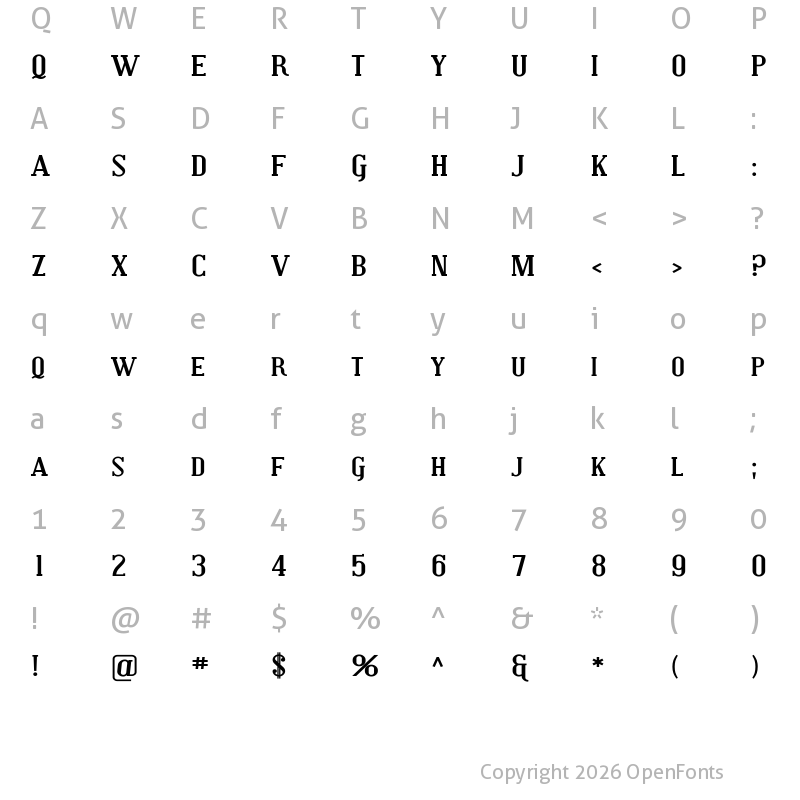Character Map of Covington SC Exp Bold