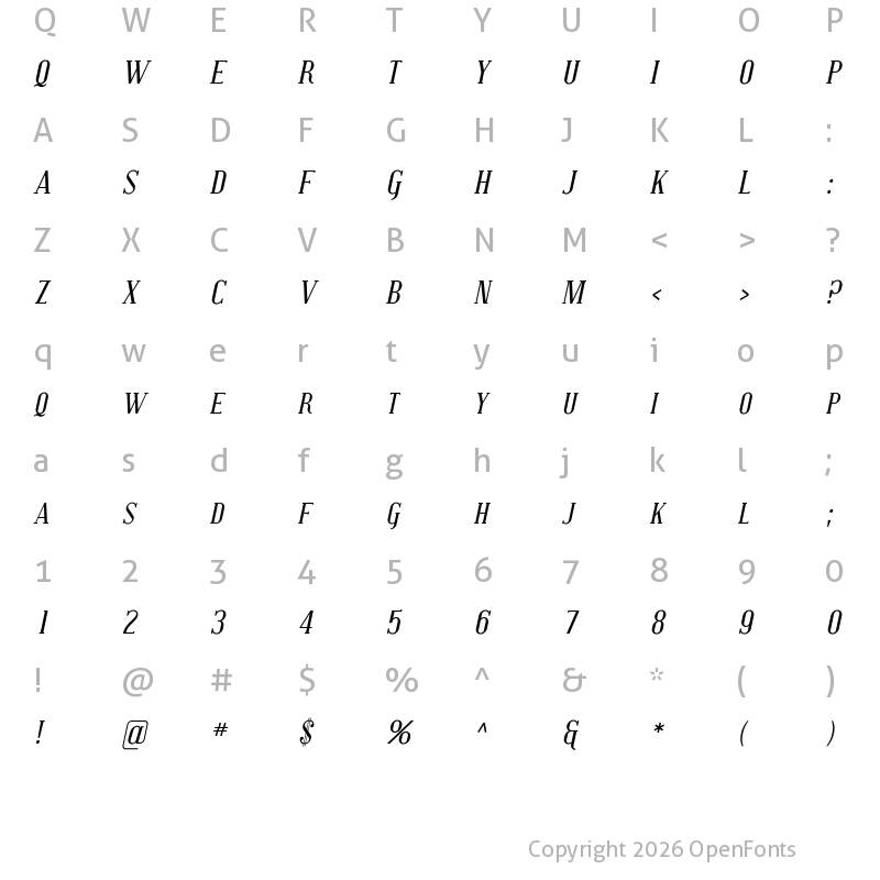 Character Map of Covington SC Italic