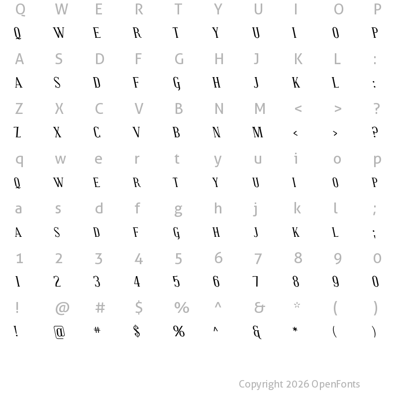 Character Map of Covington SC Rev Italic