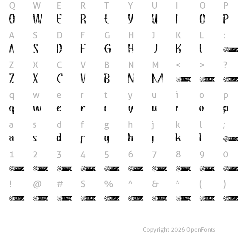 Character Map of Cozy Rustic Demo Regular