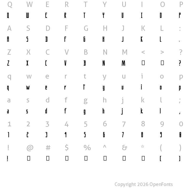 Character Map of Crack Regular