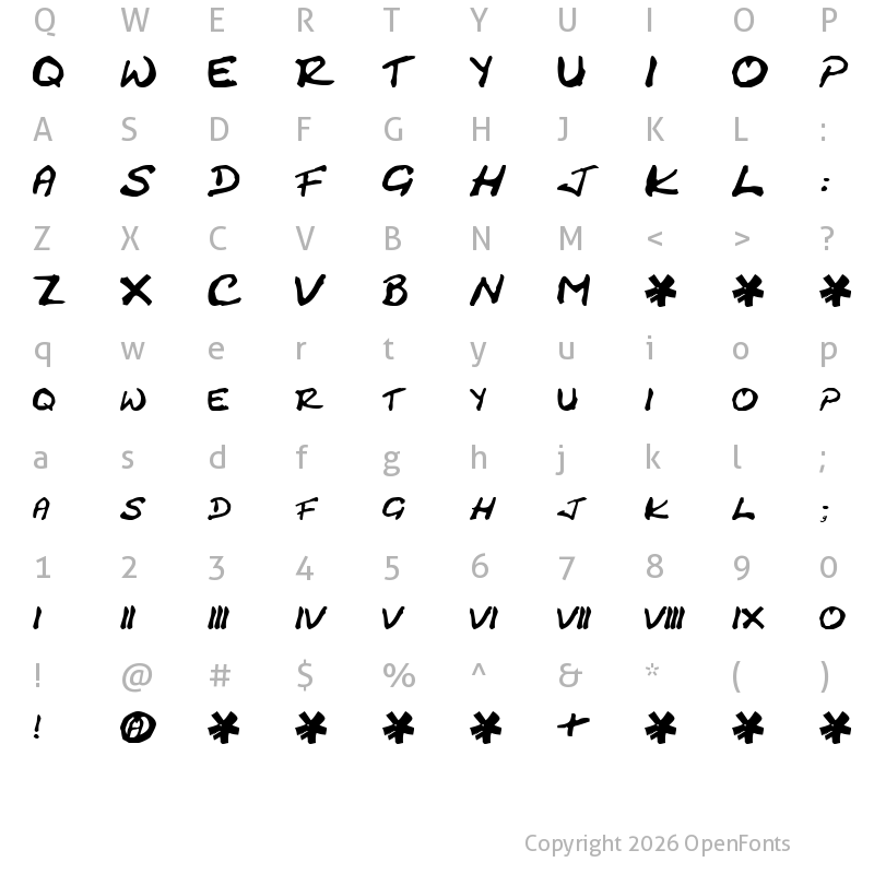 Character Map of Cracked Johnnie Regular