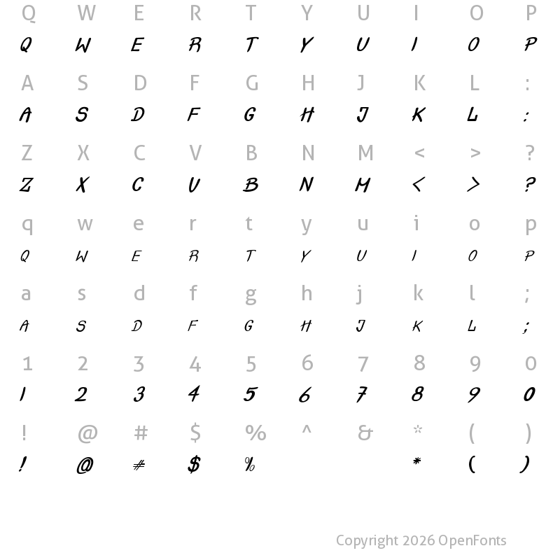 Character Map of Crash  Italic Regular
