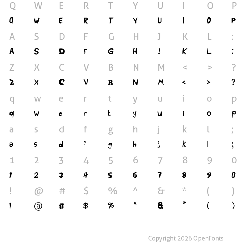 Character Map of Crazy Cartoon Regular
