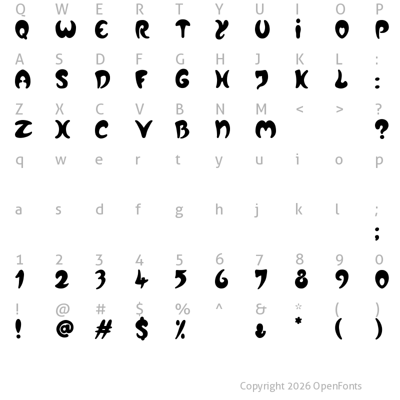 Character Map of Crazy Love Song Regular