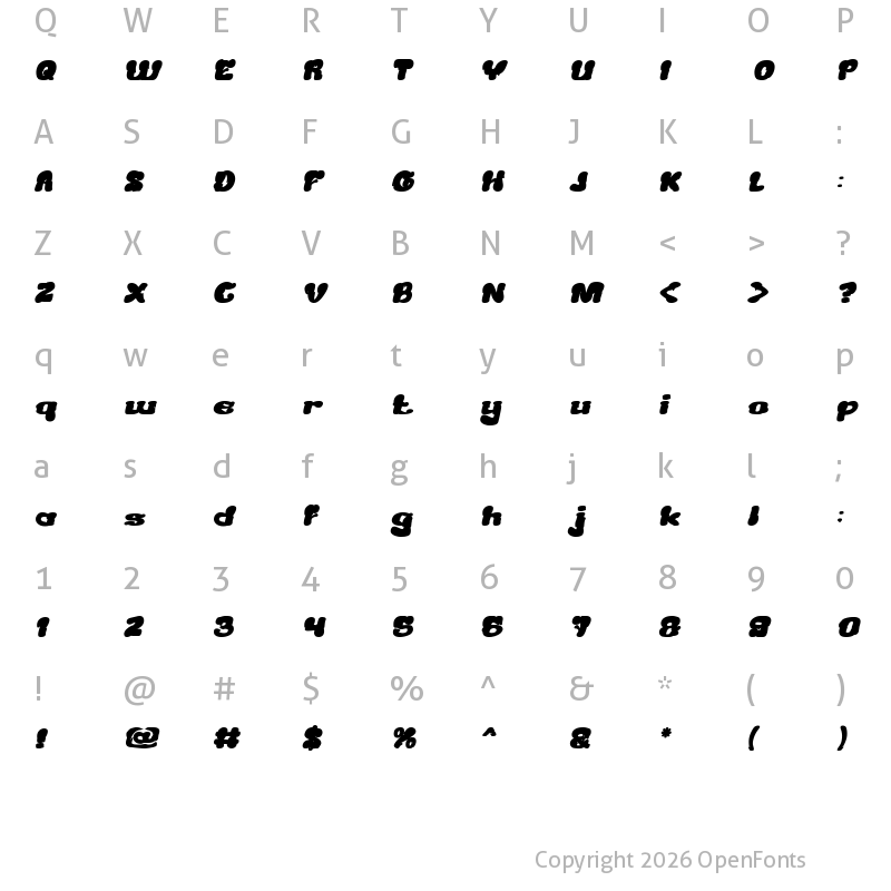 Character Map of Creamy Butter Bold Italic