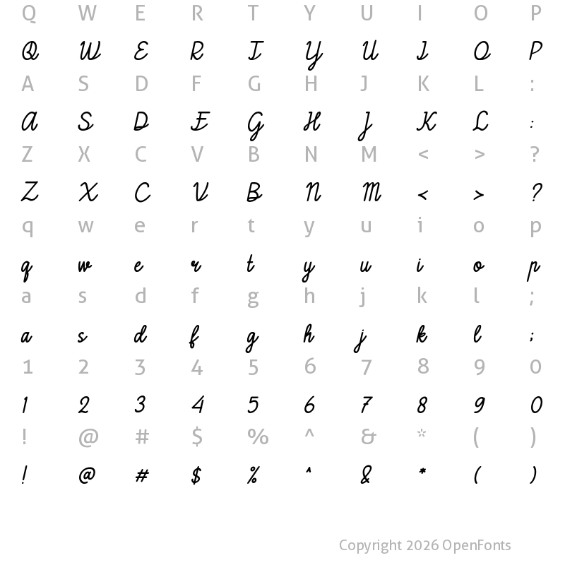 Character Map of Creativo Italic
