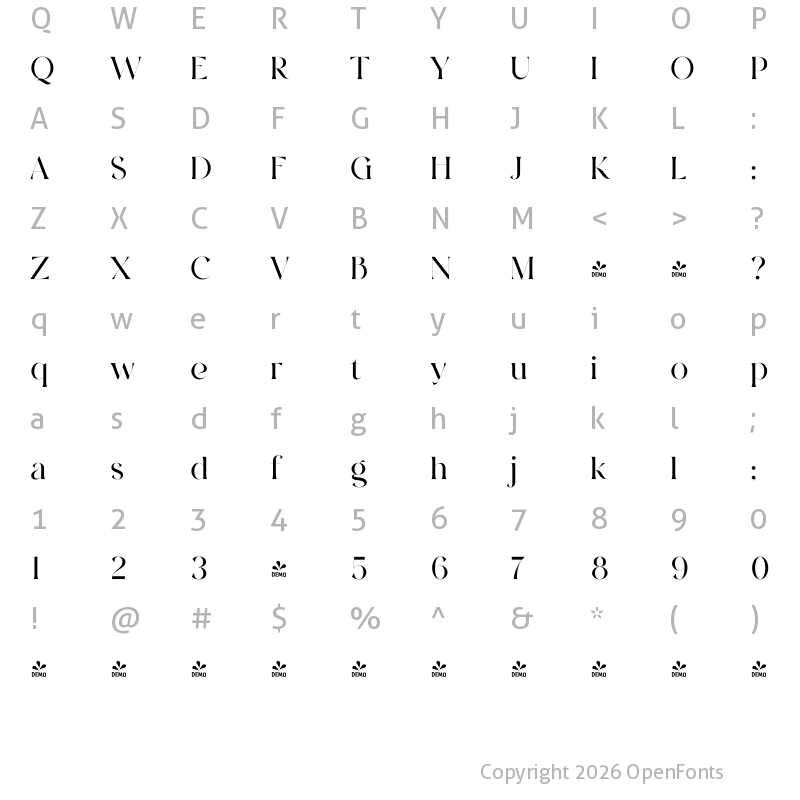 Character Map of Creators Type Thin Display