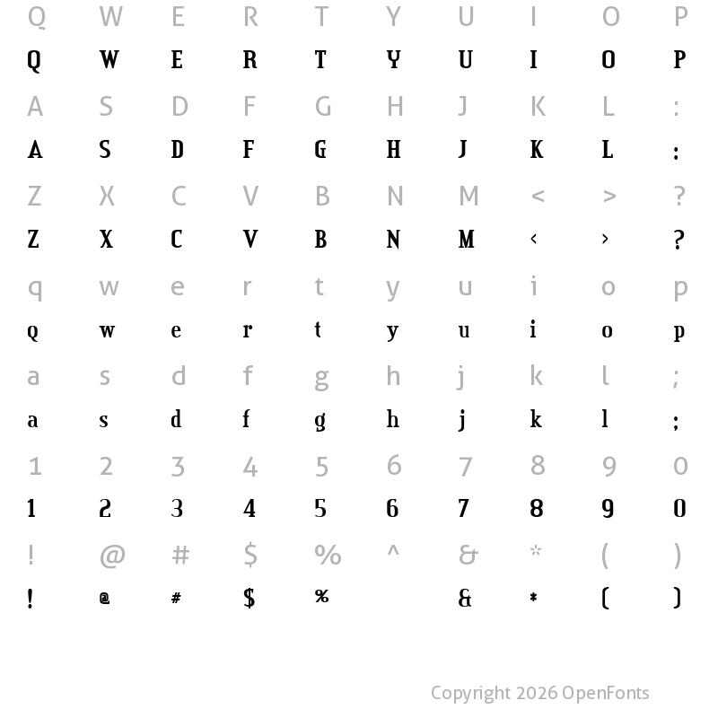 Character Map of Credit Valley bold