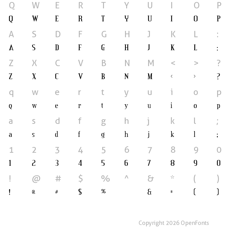Character Map of Credit Valley Regular