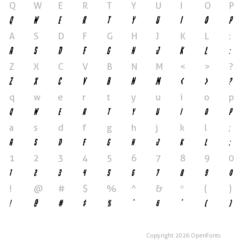 Character Map of Creepy Crawlers Italic Italic