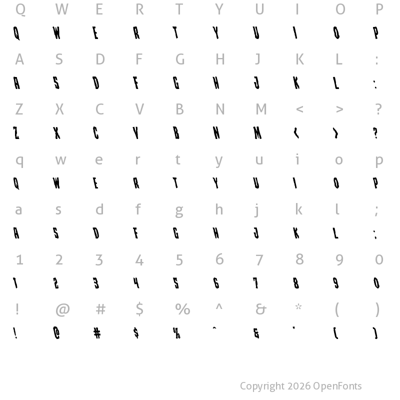 Character Map of Creepy Crawlers Leftalic Italic