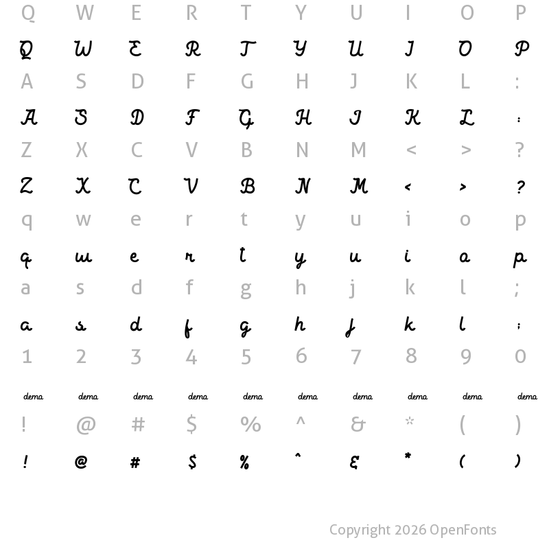 Character Map of Crestone demo Regular