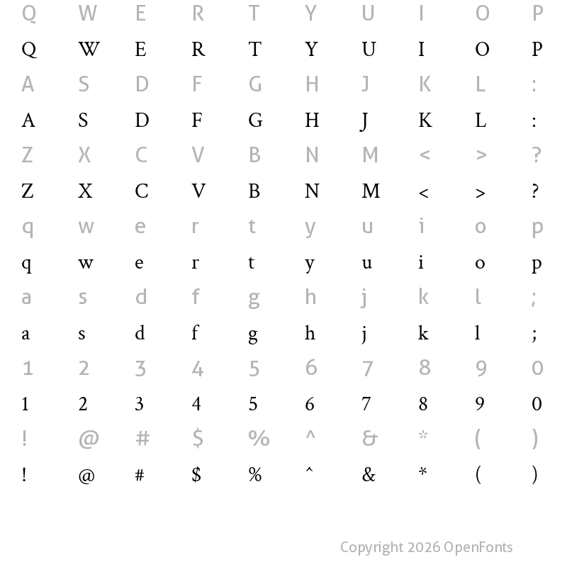 Character Map of Crimson Text Regular