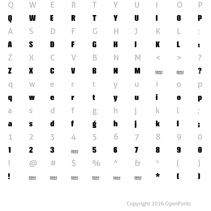 Character Map of Crossfit Demo Black