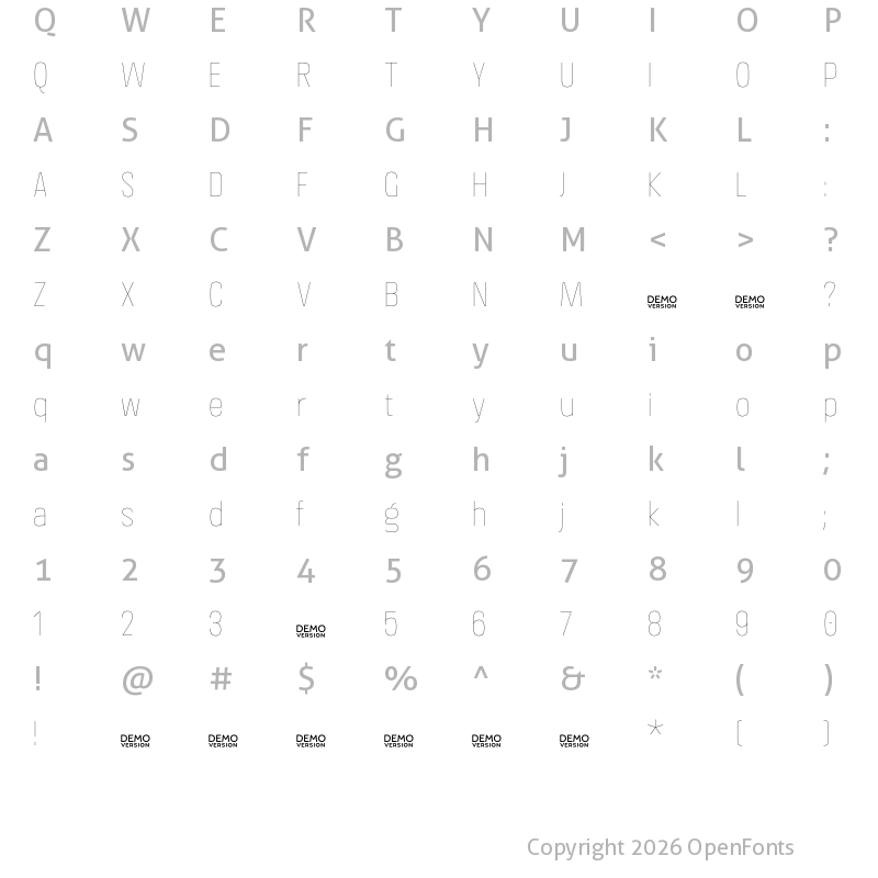 Character Map of Crossfit Demo Hairline