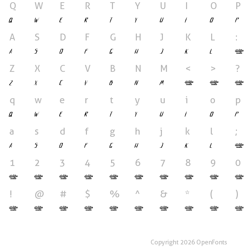 Character Map of Crumpled Letter Demo Italic
