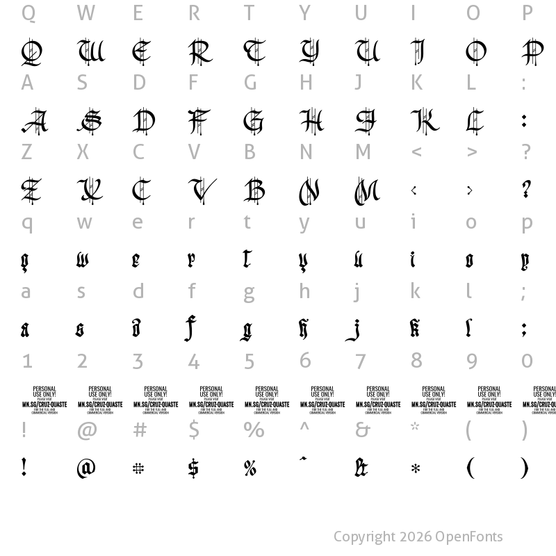 Character Map of Cruz Quaste PERSONAL USE ONLY Regular