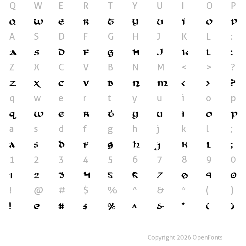 Character Map of Cry Uncial Regular