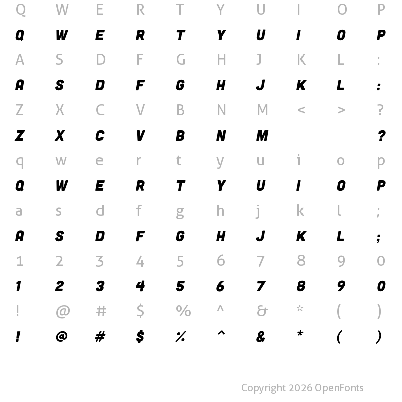 Character Map of Cubano Italic