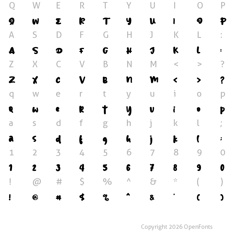 Character Map of Cuddle Bunny Regular
