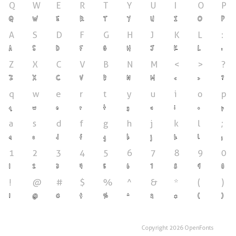 Character Map of Cuddlebugs Outline Regular