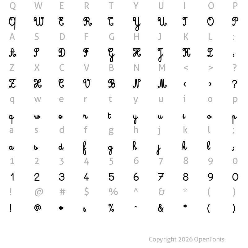 Character Map of Cursive standard Regular
